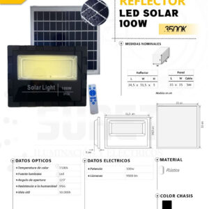 REFLECTOR LED SOLAR 100W LUZ CALIDA