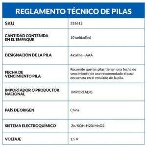 Pilas alcalinas AAA 10 unidades 1.5V Dairu