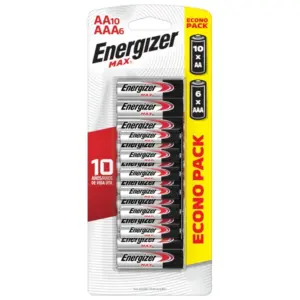 Pilas alcalinas Energizer 10AA+6AAA Larga duración 300% más