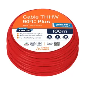 Cable THHW 12 AWG Rojo 100 m Andes Cables Uso Único Residencial