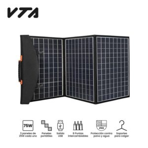 Panel Solar Portátil V-Solar 75W Plegable USB Monocristalino 18V Compatible con Estaciones de Energía VTA
